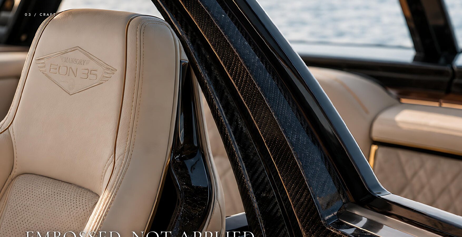Embossed EON 35 mark on a helm seat